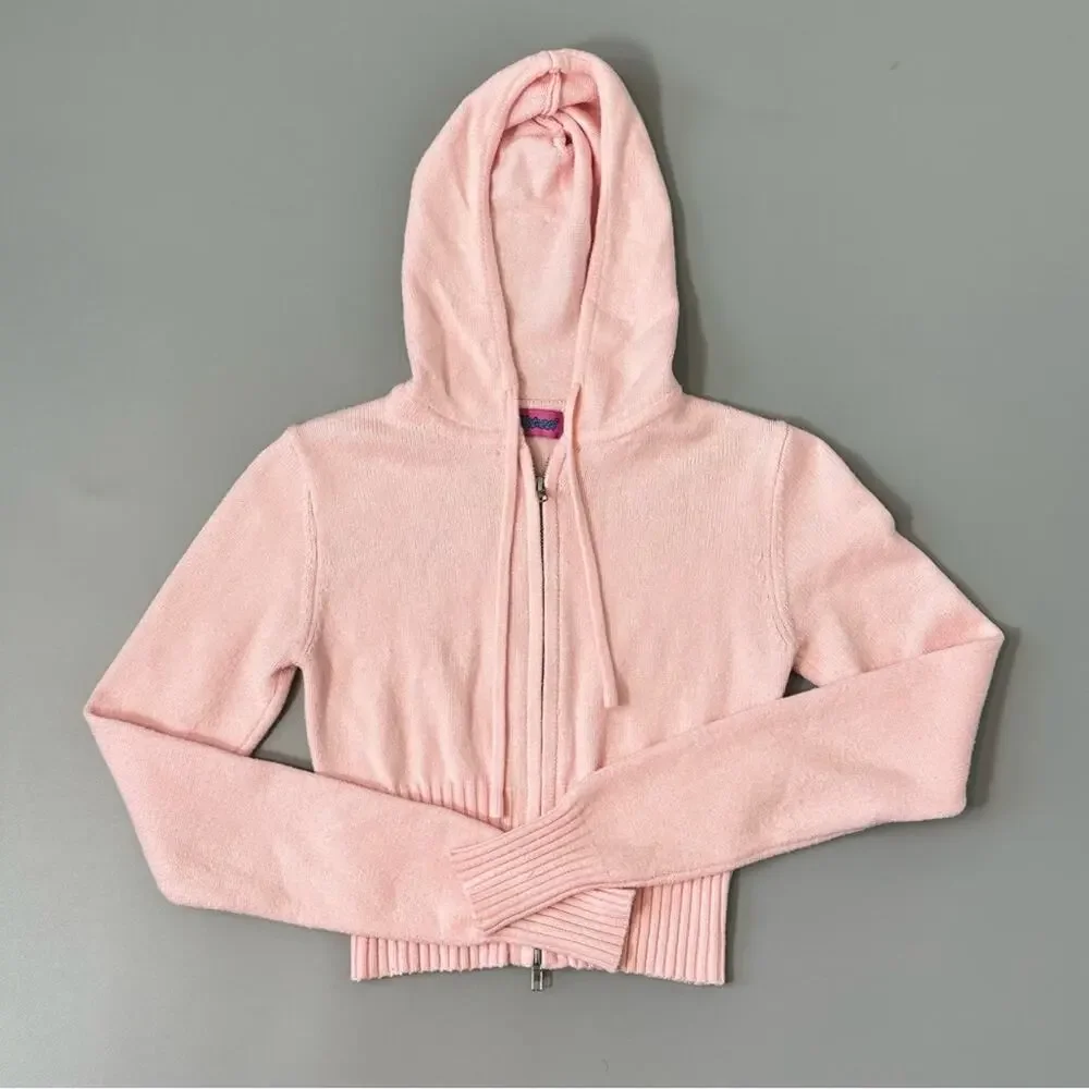 New EDIKTED Desiree Knitted Hooded Cardigan in Light Pink - Picture 4 of 9